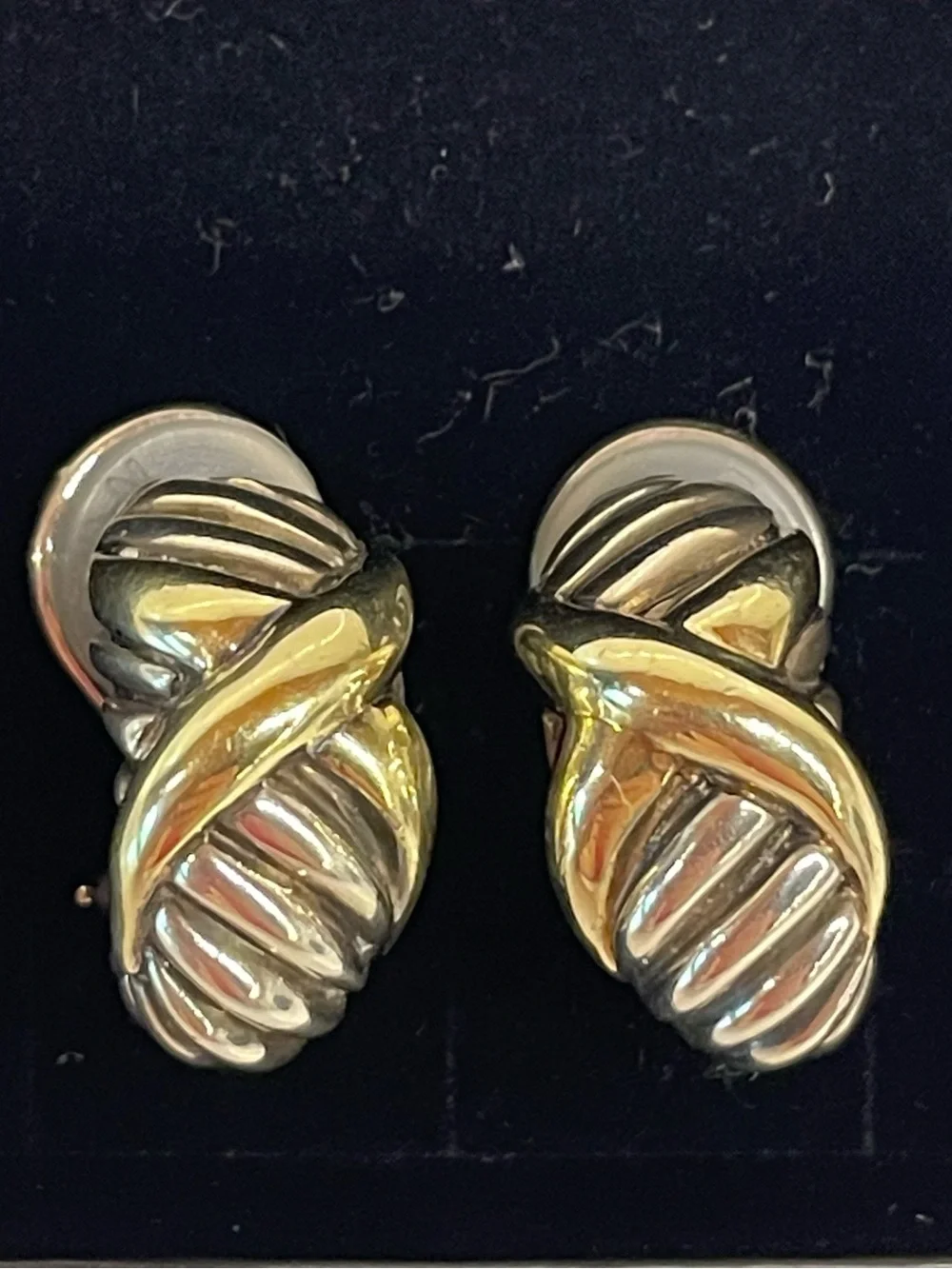 David Yurman Vintage 925 Silver & 18k Yellow Gold X Hoops Earrings
